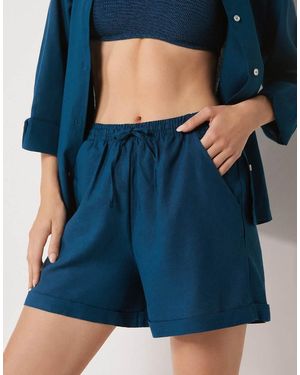 Calzedonia Linen And Viscose Beach Shorts - Blue