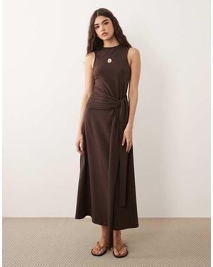 ASOS Sleeveless Midi Dress With Tie Waist - Natural