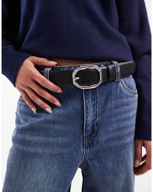 Vero Moda Faux Leather Belt With Gold Hammered Metal Buckle - Blue