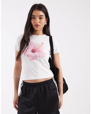 JJXX Fitted Tee Pink Flower Print - White