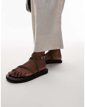 TOPSHOP Sandalias Caquis Planas Con Diseño De Tiras De Ante Auténtico Kayce De -Verde