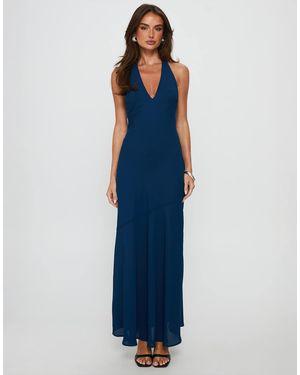 Princess Polly Chiffon Halterneck Asymmetric Hem Maxi Dress - Blue