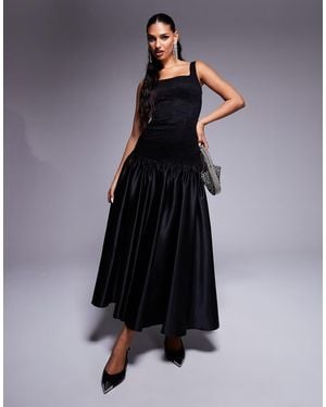 HEIRESS BEVERLY HILLS Exclusive Lace Square Neck Dropped Waist Satin Skirt Maxi Dress - Blue