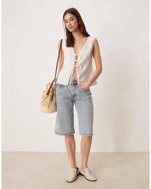Glamorous Longline Denim Shorts - Natural