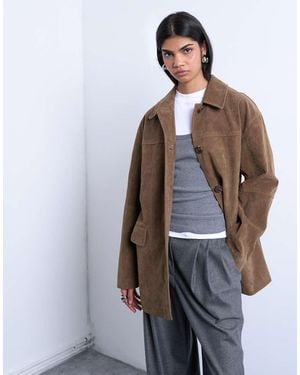 TOPSHOP Premium Real Suede Patch Pocket Boxy Jacket - Brown