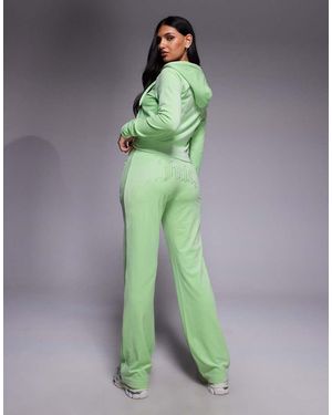 Juicy Couture Velour Drawstring Diamante Outline Logo Trackies - Green