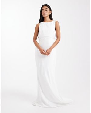 Six Stories Bridal Satin Maxi Dress With Mesh Keyhole Back And Button Detail - White