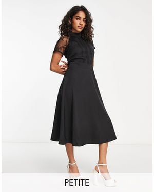 Liquorish A Line Lace Detail Midi Dress - Black