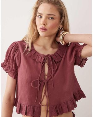 Miss Selfridge Beach Tie Front Short Sleeve Frill Cover Up Co-ord - Red