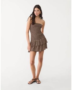 Stradivarius Ruched Mini Dress - Natural
