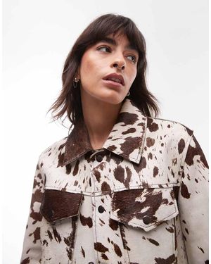 Mango Chaqueta Blanca Y Marrón De Estilo Wéstern De Cuero Efecto Piel De Poni De - Blanco