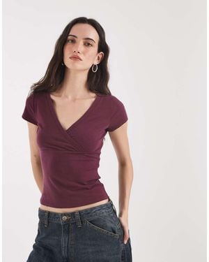 Hollister V Neck Wrap Front Top - Purple