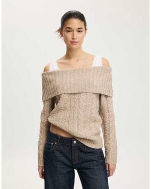 Cotton On Fluffy Cable Off Shoulder Knit - Natural