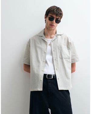 ASOS COLLECTIVE Relaxed Cotton Striped Shirt With Linen - White