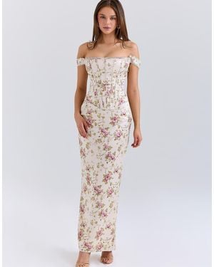 House Of Cb Isis Vintage Cream Floral Print Corset Maxi Dress - White