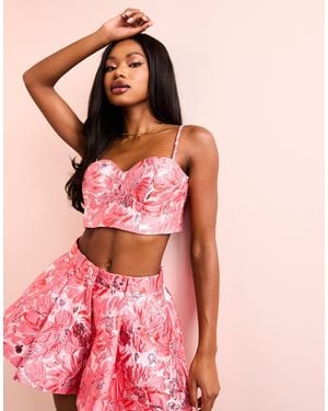 ASOS Brassière d'ensemble en jacquard fleuri à bonnets préformés - Rose