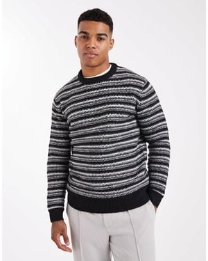 Only & Sons – grobmaschiger, langärmliger pullover mit regulärer passform und streifen - Grau