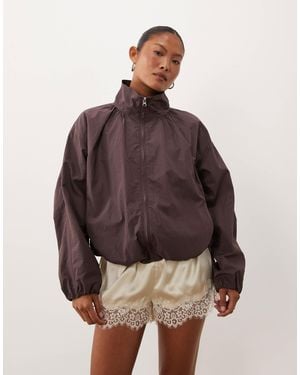 ASOS Asos Design Petite Oversized Bubble Hem Track Jacket - Brown