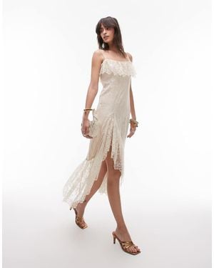 & Other Stories Lace Midaxi Slip Dress With Sheer Asymmetric Tiered Ruffle Detail - White