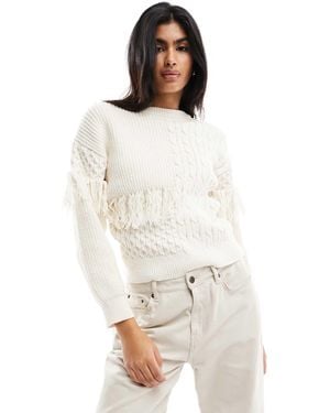 New Look Patchwork Fringe Jumper - White