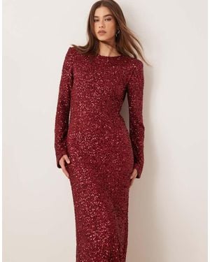 Gina Tricot Fluted Sleeve Sequin Maxi Dress With Open Back - Red