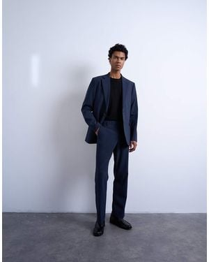 TOPMAN Straight Wool Touch Suit Trousers - Blue