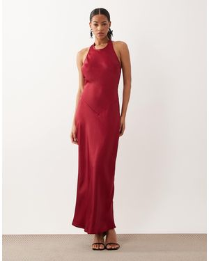TFNC London Satin Racer Halter Bow Detail Maxi Dress - Red