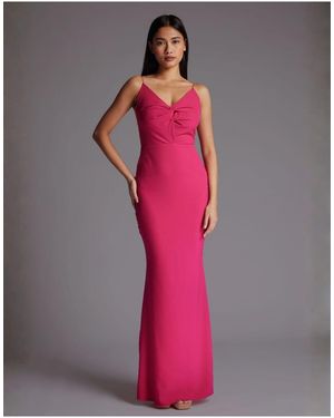 Vesper Twist Front Low Back Fishtail Maxi Dress - Pink