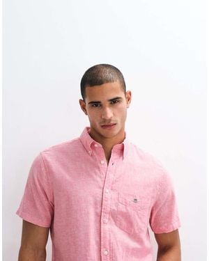 GANT Shield Logo Short Sleeve Linen Cotton Shirt - Pink