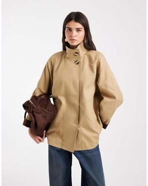 Vero Moda Funnel Neck Cape Jacket With Contrast Detail - Natural