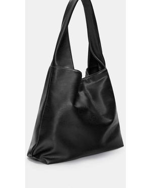 Pull&Bear Faux Leather Shopper Bag - Black