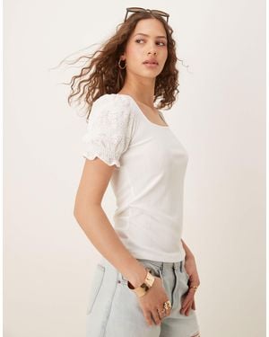 Vila Square Neck Textured Puff Sleeve Top - White