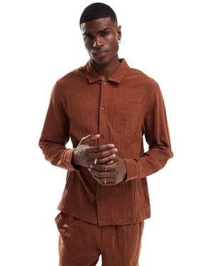 Another Influence Gauze Long Sleeve Relaxed Shirt Co-Ord - Brown