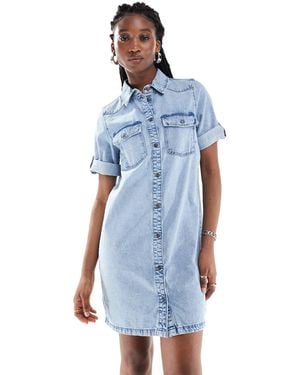Noisy May Rolled Sleeve Denim Mini Dress - Blue
