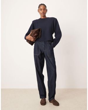 JDY Tall Sansa Stitch Detail High Waisted Barrel Jeans - Blue