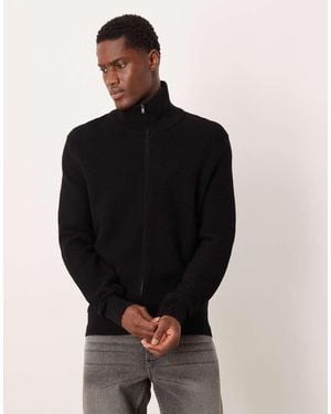 Mango 100% Cotton Zip Through Textured Cardigan - Black