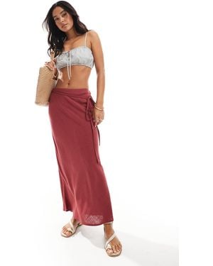ASOS Linen Blend Bias Maxi Skirt - Red
