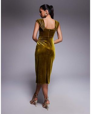Goddiva Draped Shoulder Velvet Corset Maxi Dress in Red | Lyst UK