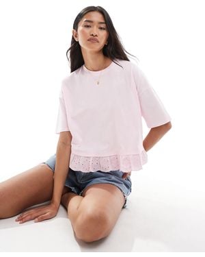 Miss Selfridge Broderie Hem Short Sleeve T-shirt - White
