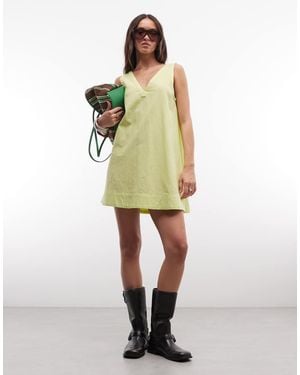 ASOS Cotton Linen V Neck Smock Mini Dress - Yellow
