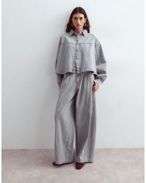 ARRANGE Ensemble 2 pièces en jean à jambe large délavé - Gris