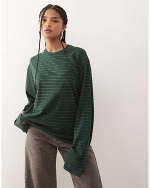 Weekday Camiseta Verde A Rayas De Corte Cuadrado Y Manga Larga Exclusiva En Asos De