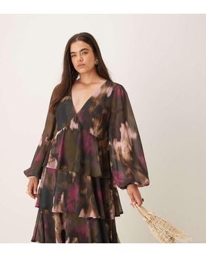 Pretty Lavish Curve Ashton Ruffle Tiered Midaxi Dress - Brown