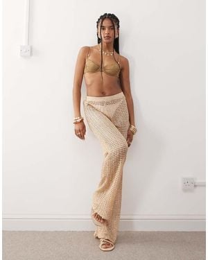 Miss Selfridge Premium Sequin Beach Trouser - Natural