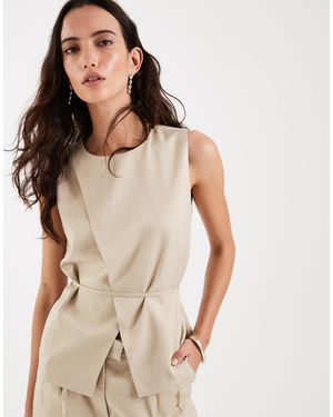 4th & Reckless Tailored Wrap Detail Sleeveless Top Co-Ord - Natural