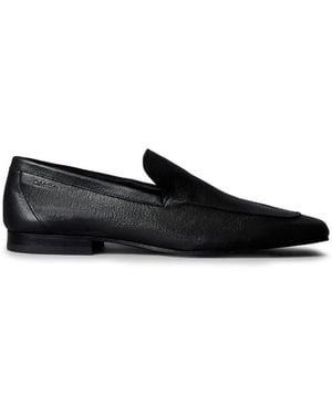 Calvin Klein Square Toe Leather Loafer With Piping Detail - Black