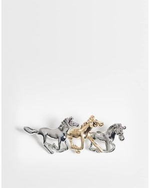 ASOS Alfiler De Corbata Dorado Y Plateado Con Diseño De Caballos - Blanco