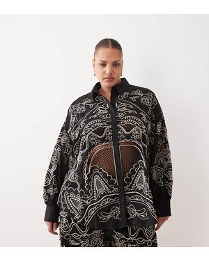 ARRANGE Curve Embroidered Cutwork Cotton Shirt - Black