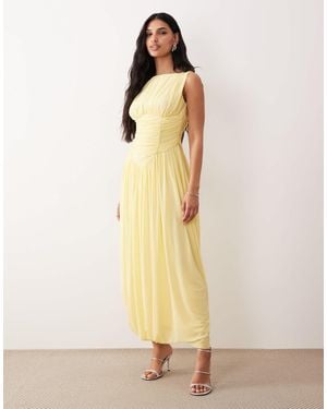 ASOS Mesh Slash Neck Asymmetric Bubble Hem Dress - Natural