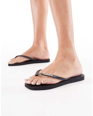 Havaianas Metalic Logo Square Toe Flip Flops - White